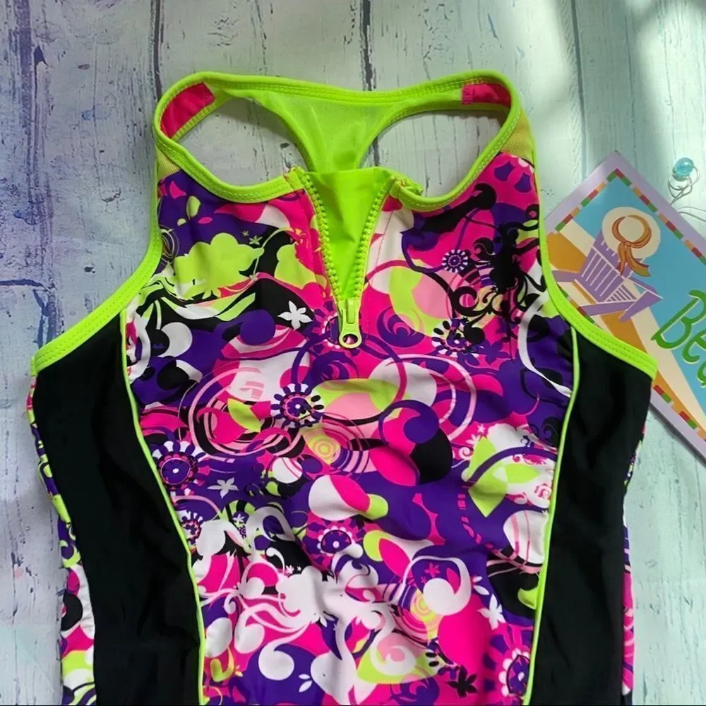 Wave Zone Neon Multicolor Racerback Race swimsuit - Picture 4 of 8